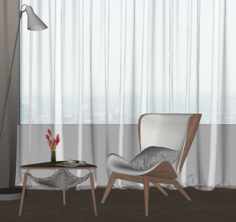 单人木制休闲椅，茶几摆件su草图模型下载