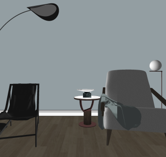 休闲单椅落地灯圆几组合su草图模型下载