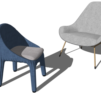 布艺单人休闲椅子，餐椅su草图模型下载