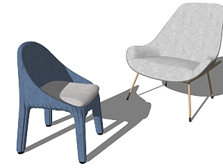 布艺单人休闲椅子，餐椅su草图模型下载