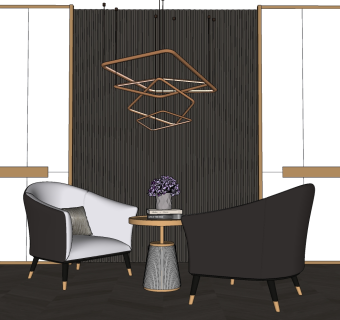 单人休闲椅子，沙发洽谈桌椅su草图模型下载