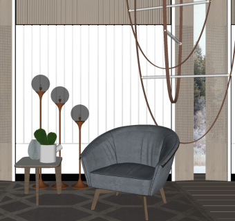 休闲沙发椅子，边几摆件，吊灯落地灯su草图模型下载