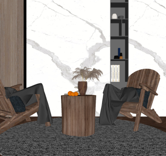 新中式现代原木休闲椅子，边几su草图模型下载