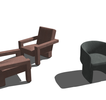 单人休闲沙发椅子组合su草图模型下载