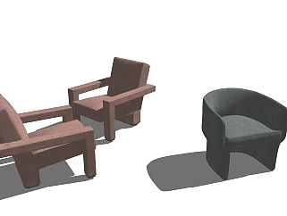 单人休闲沙发椅子组合su草图模型下载