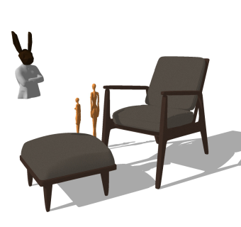 木制单椅，脚踏脚凳，休闲椅su草图模型下载