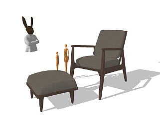 木制单椅，脚踏<em>脚凳</em>，休闲椅su草图模型下载