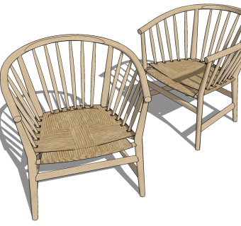 室外户外单人休闲木制圈椅，藤编编织单人椅子su草图模型下载