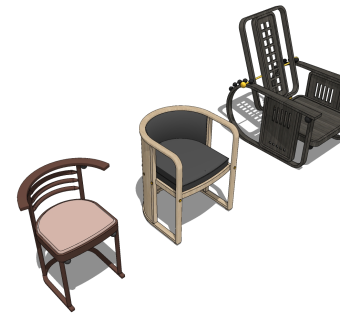 新中式木制单人休闲椅子，圈椅，摇椅su草图模型下载