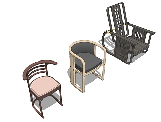 <em>新中式</em>木制单人<em>休闲椅子</em>，圈椅，摇椅su草图模型下载