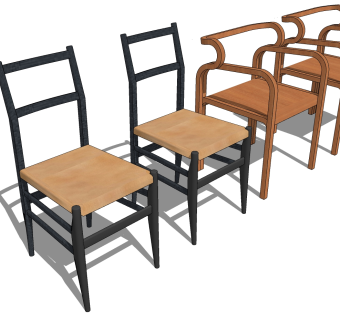 新中式木制单人休闲椅子，组合su草图模型下载