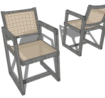 室外户外木制，藤编编织单人休闲椅子 su草图模型下载