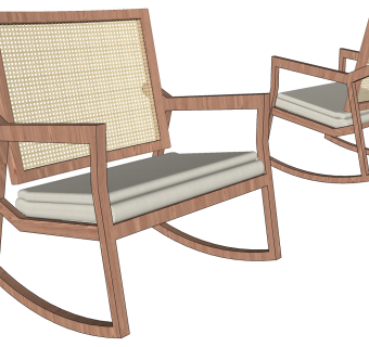 新中式木制单人休闲椅子，摇椅su草图模型下载