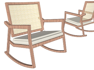 新中式木制单人休闲椅子，摇椅su草图模型下载