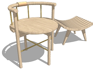 <em>新中式木制</em>圈椅，凳子脚凳su草图模型下载