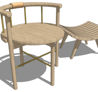 新中式木制圈椅，凳子脚凳su草图模型下载
