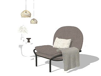 北欧现代单人休闲沙发椅子 su草图模型下载