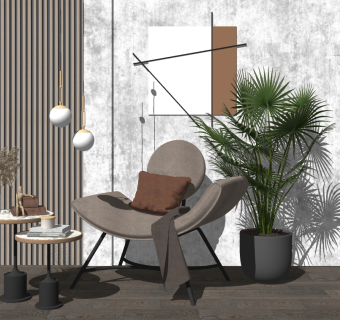 单人休闲椅子，边几，圆几su草图模型下载