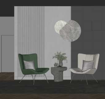 单人休闲椅子，石茶几摆件su草图模型下载