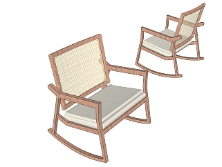 新中式木制单人休闲椅子su草图模型下载