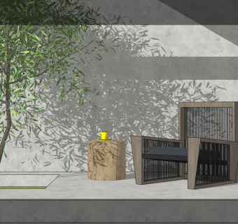 室外户外原木自然风单人木制休闲沙发椅， su草图模型下载