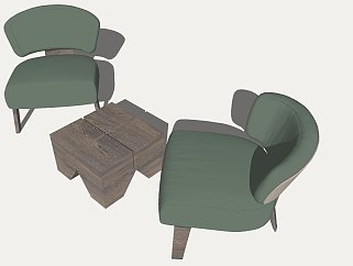 室外户外木制<em>单人</em>休闲椅子，木制茶几su草图模型下载