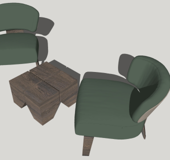 室外户外木制单人休闲椅子，木制茶几su草图模型下载