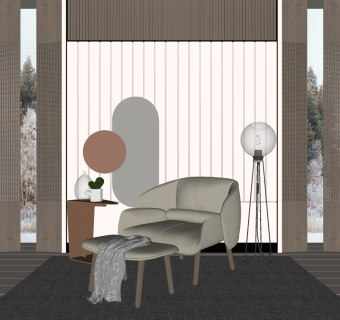 单人休闲椅脚蹬，落地灯边几su草图模型下载