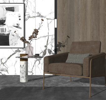 现代风格金属休闲沙发椅子， su草图模型下载