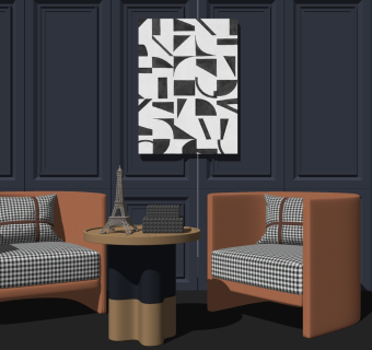 单人休闲沙发椅子，圆几边几，su草图模型下载