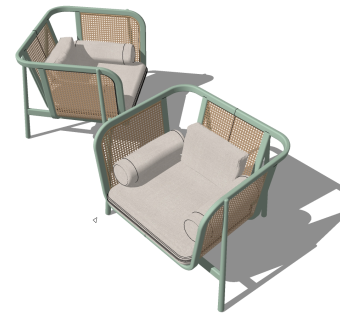 东南亚室外户外金属藤编编织铁艺单人休闲椅子，su草图模型下载