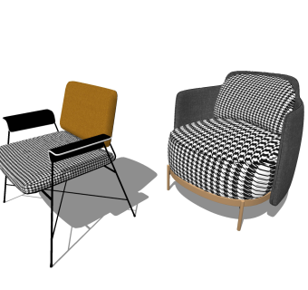 现代单人休闲椅椅子，沙发su草图模型下载