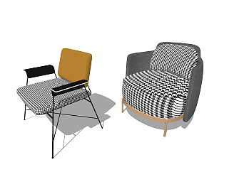 现代单人休闲椅椅子，沙发su草图模型下载