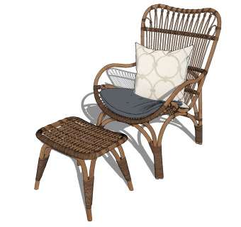 竹编休闲椅子藤椅脚凳su草图模型下载