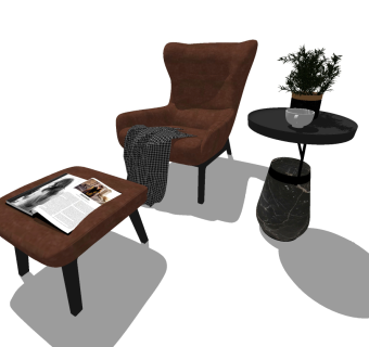 单人休闲沙发椅子，边几su草图模型下载