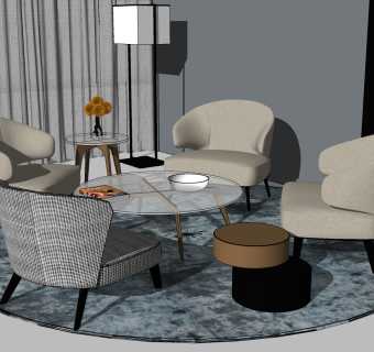 单人休闲沙发椅子，藤编编织单人休闲椅子 su草图模型下载