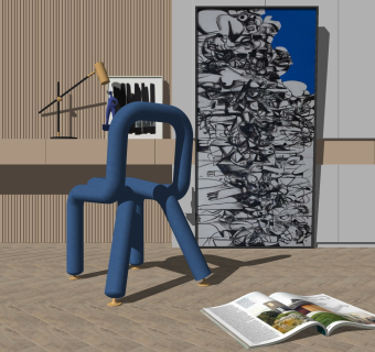 单人异形休闲沙发椅子，书本，摆件组合su草图模型下载