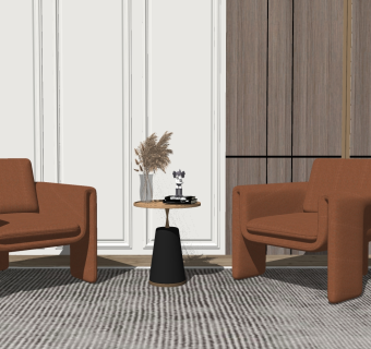 简约单人休闲沙发椅子，茶几圆几，摆件su草图模型下载