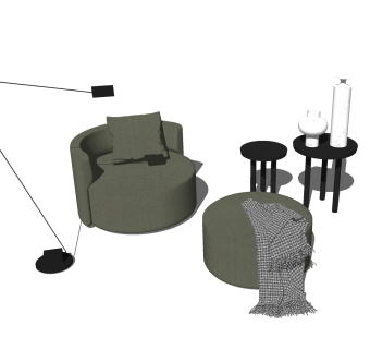 单人沙发，懒人沙发，沙发凳 su草图模型下载