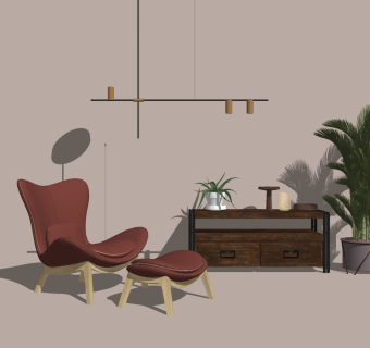 北欧现代单人休闲椅子su草图模型下载