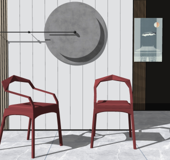 休闲单椅，椅子，餐椅su草图模型下载