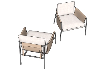 木制单人休闲椅子su草图模型下载