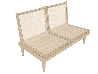 室外户外木制双人休闲椅子su草图模型下载