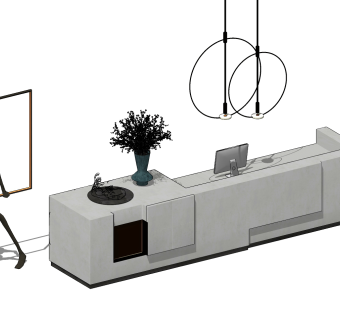 01现代接待台，服务台，人物雕塑雕塑组合su草图模型下载