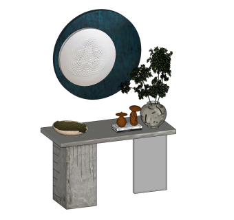 02新中式石头石材，玄关端景台，摆台，花瓶摆件su草图模型下载