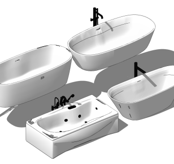 14现代外漏浴缸，龙头su草图模型下载