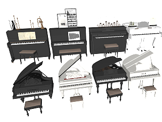 27欧式<em>乐器</em>钢琴，小号钢琴凳su草图模型下载