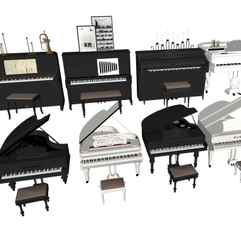 27欧式乐器钢琴，小号钢琴凳su草图模型下载