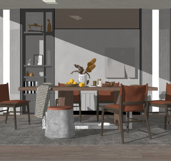 餐厅 餐桌椅坐凳，坐墩su草图模型下载