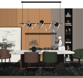 轻奢餐桌椅，  ，吊灯su草图模型下载